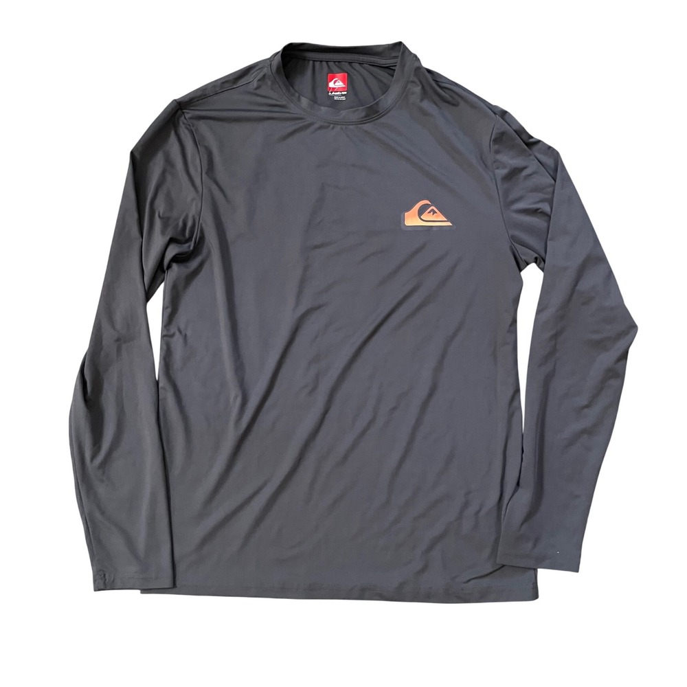 Quiksilver Long Sleeve Rash Guard Sun Shirt Skull Palm Tree‎ Graphic Grey Small